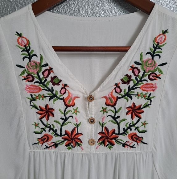 Boho Peasant Blouse With Embroidered Flowers - Picture 7 of 11